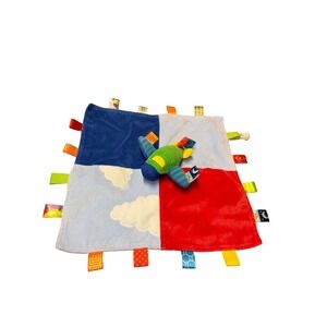 Taggies Signature Collection Airplane Baby Security Blanket Blue Red Satin Lovey